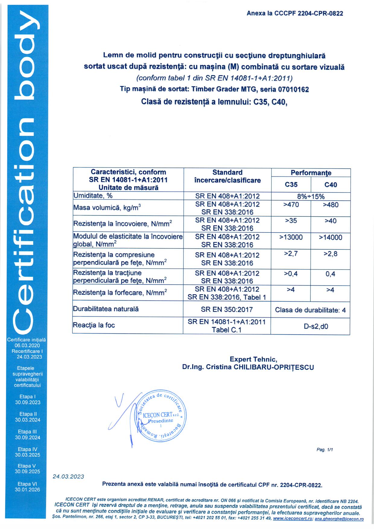 GLULAM Certificat conformitate 2023 - Lemn constructii sortat C35 C40 2