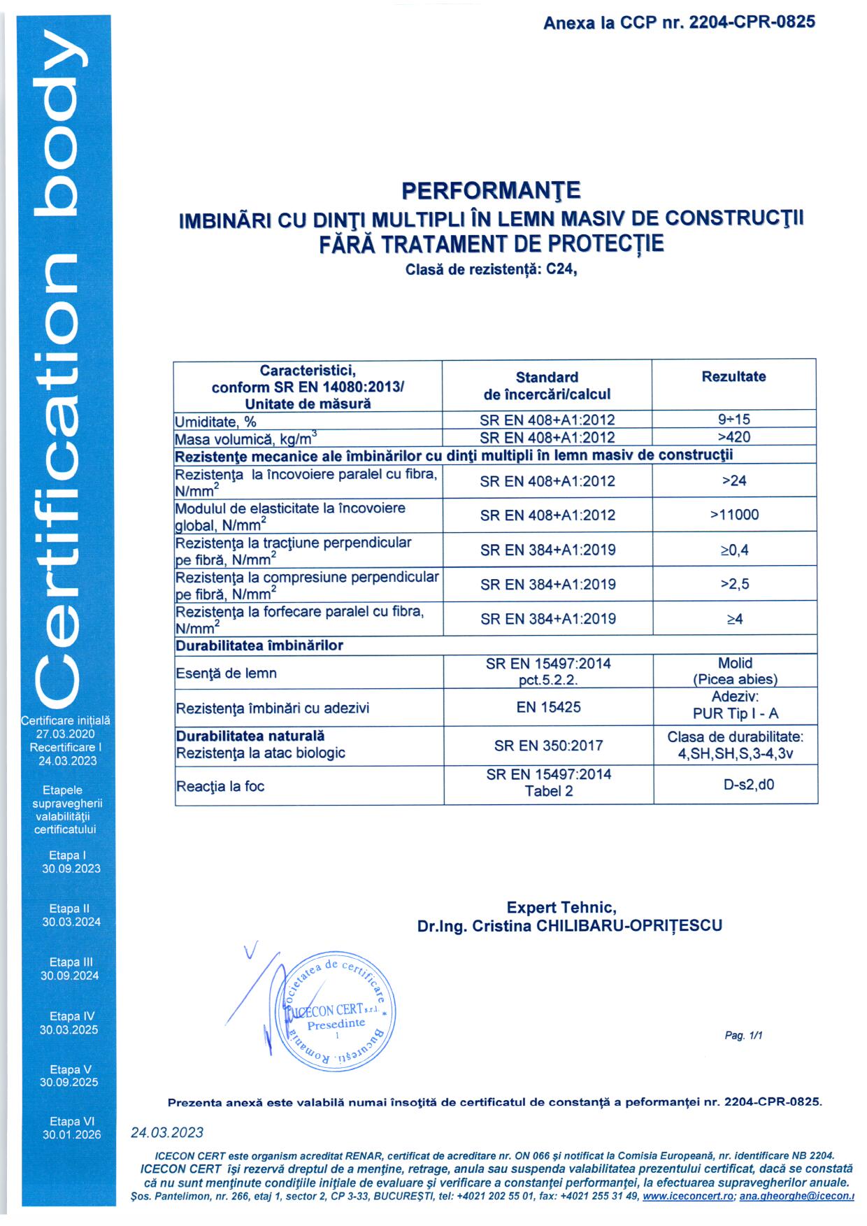 GLULAM Certificat constanta performanta 2023 - Lemn masiv constructii KVH C24 2